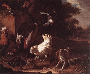 HONDECOETER, Melchior d Birds and a Spaniel in a Garden sf oil painting